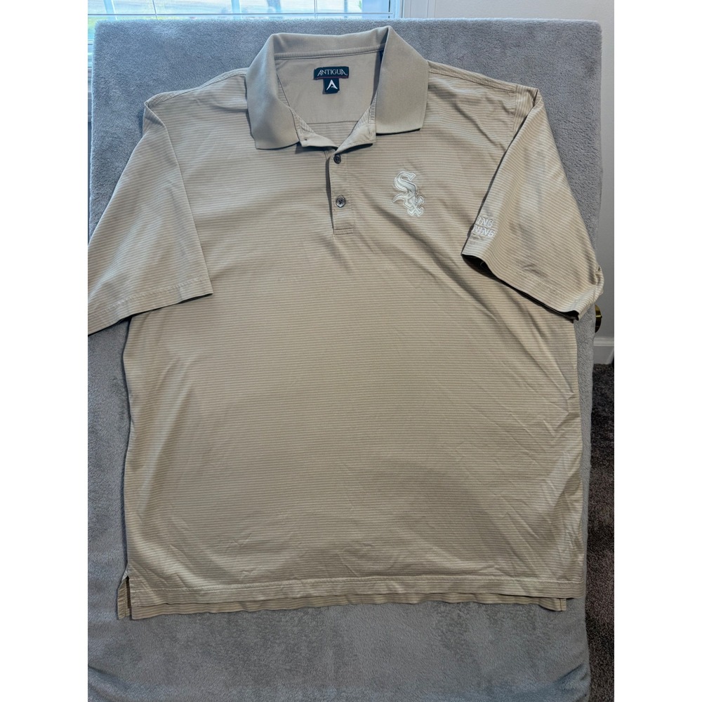 Antigua Chicago White Sox Spring Training Polo Shirt Mens XL Tan Stripe Cotton